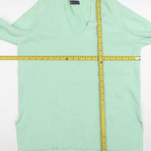 Marks and Spencer Women's Mint Green V-Neck Long Sleeve Jumper Size 12