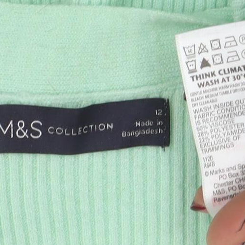 Marks and Spencer Women's Mint Green V-Neck Long Sleeve Jumper Size 12