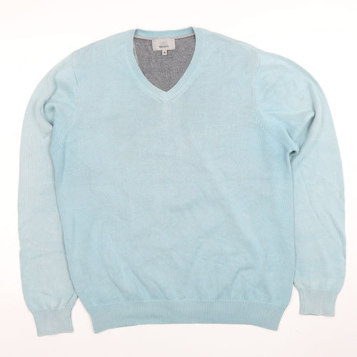 Marks and Spencer Mens Blue Cotton V-Neck Jumper M Regular Fit