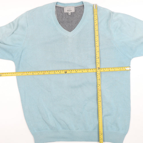 Marks and Spencer Mens Blue Cotton V-Neck Jumper M Regular Fit