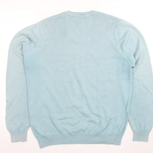 Marks and Spencer Mens Blue Cotton V-Neck Jumper M Regular Fit
