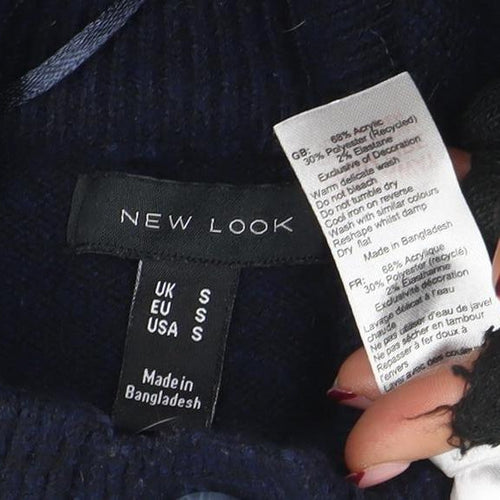 New Look Women’s Navy High Neck Button Henley Jumper Size S