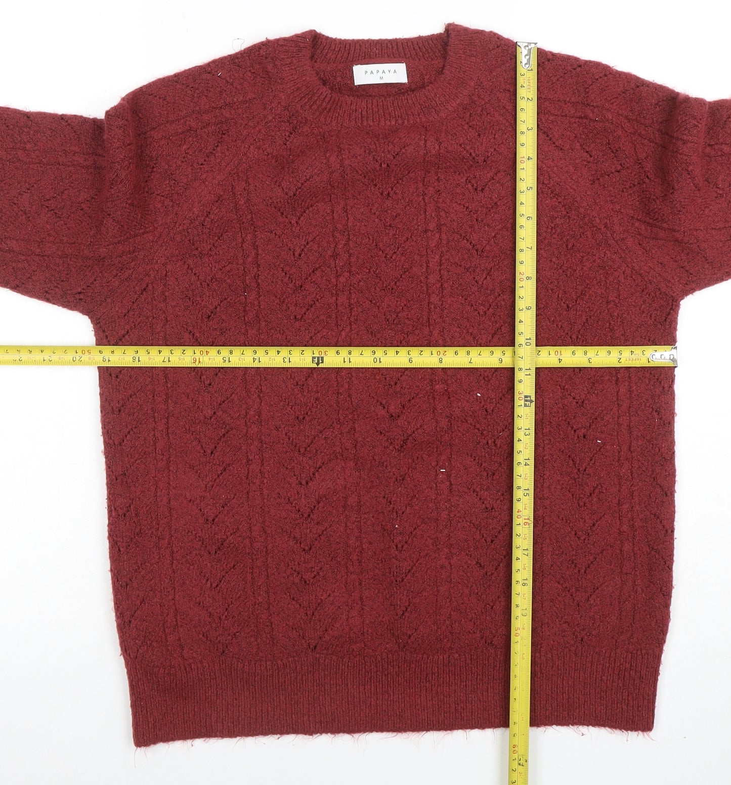 Papaya Women's Red Cable-Knit Pullover Jumper Medium