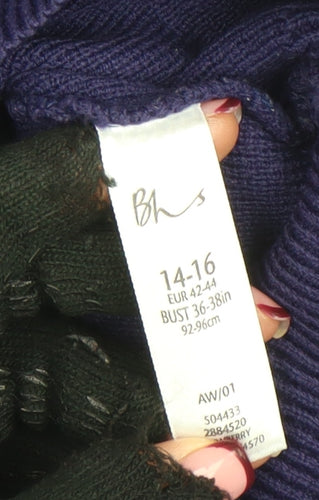 BHS Women’s Purple Crew Neck Acrylic Knit Pullover Jumper Size 14-16