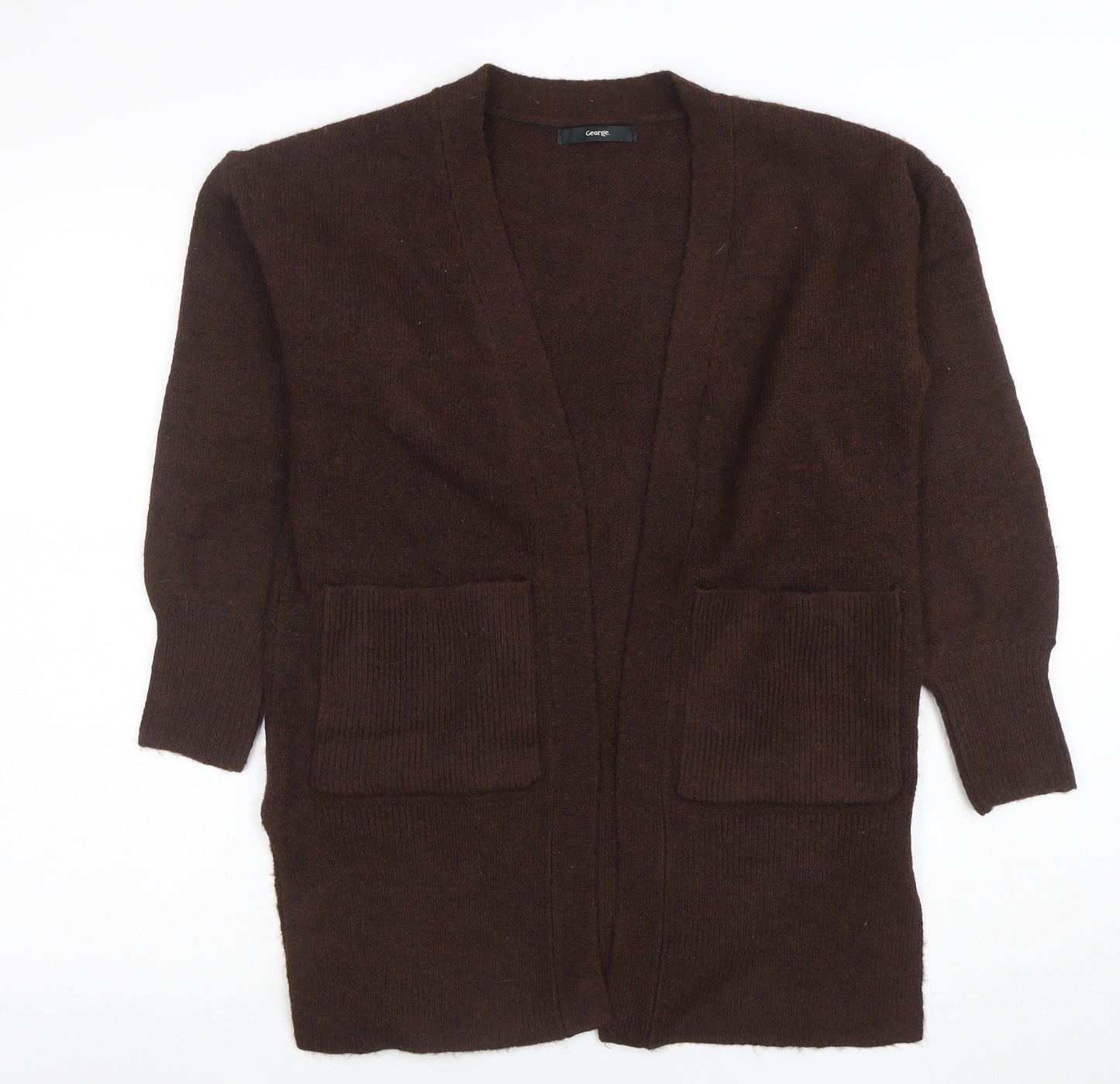 George Womens Brown V-Neck Knit Long Sleeve Open Cardigan Size S