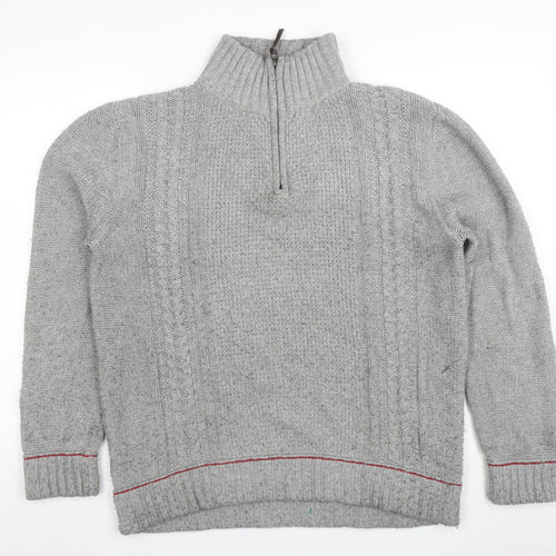 Woolrich Men’s Grey Cable-Knit Half Zip Merino Wool Jumper L