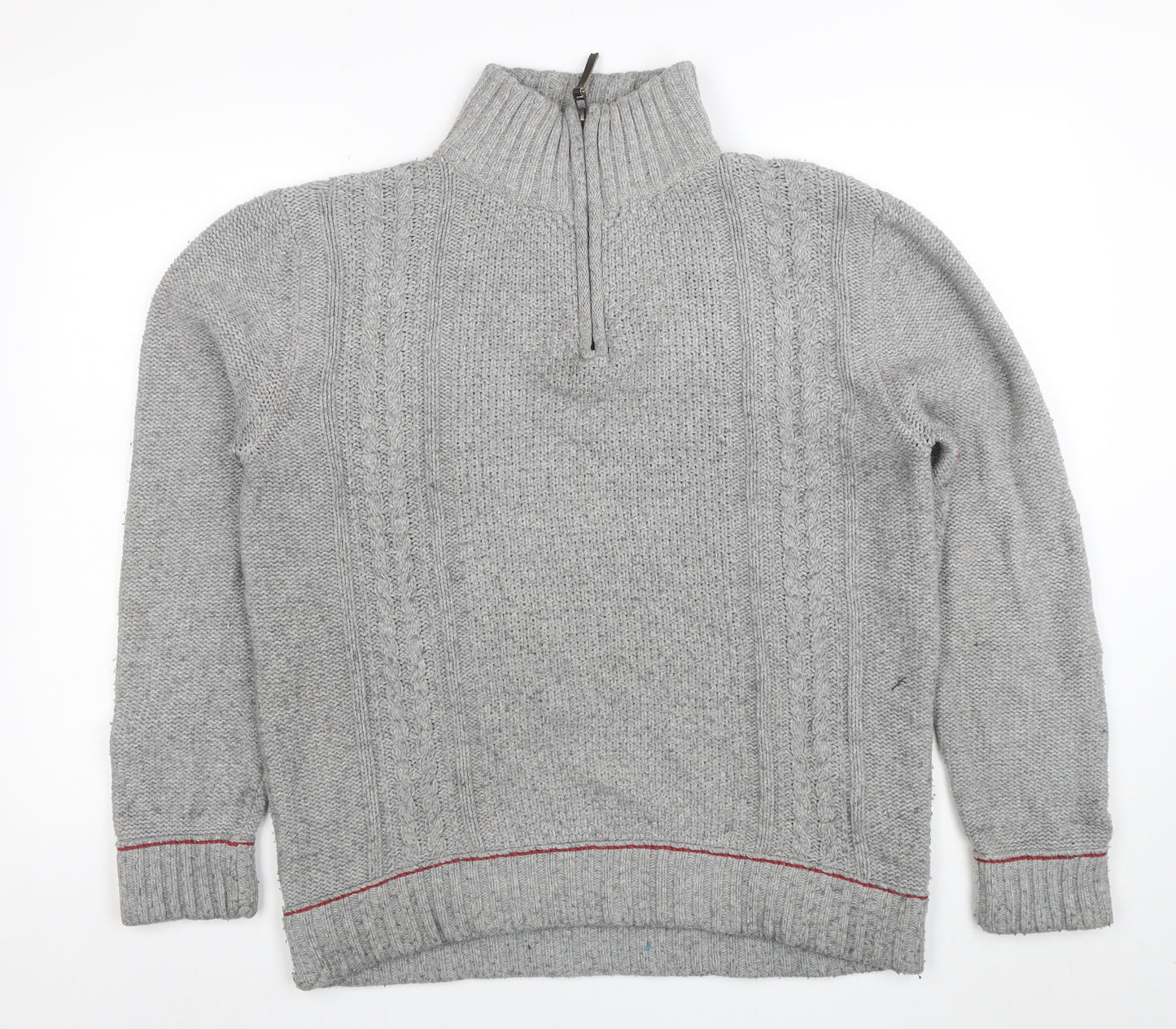 Woolrich Men’s Grey Cable-Knit Half Zip Merino Wool Jumper L