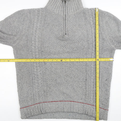 Woolrich Men’s Grey Cable-Knit Half Zip Merino Wool Jumper L