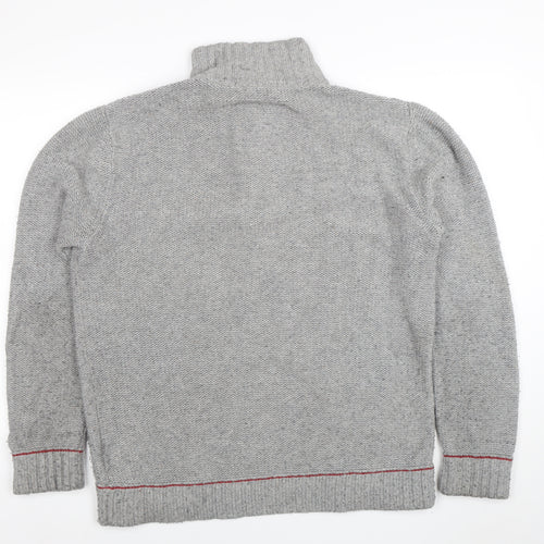 Woolrich Men’s Grey Cable-Knit Half Zip Merino Wool Jumper L