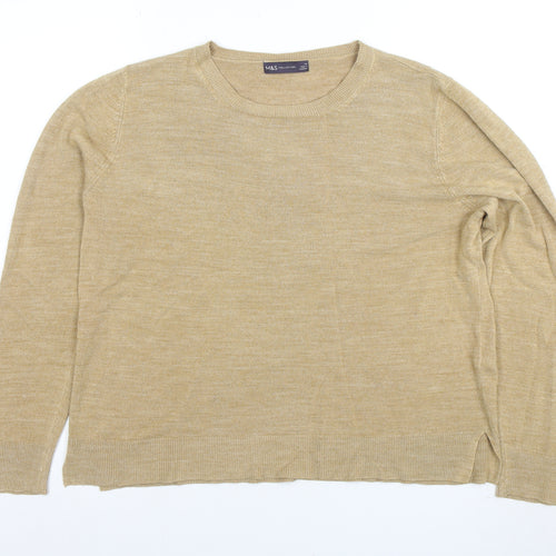 Marks and Spencer Womens Beige Wool Crew Neck Jumper Size 18