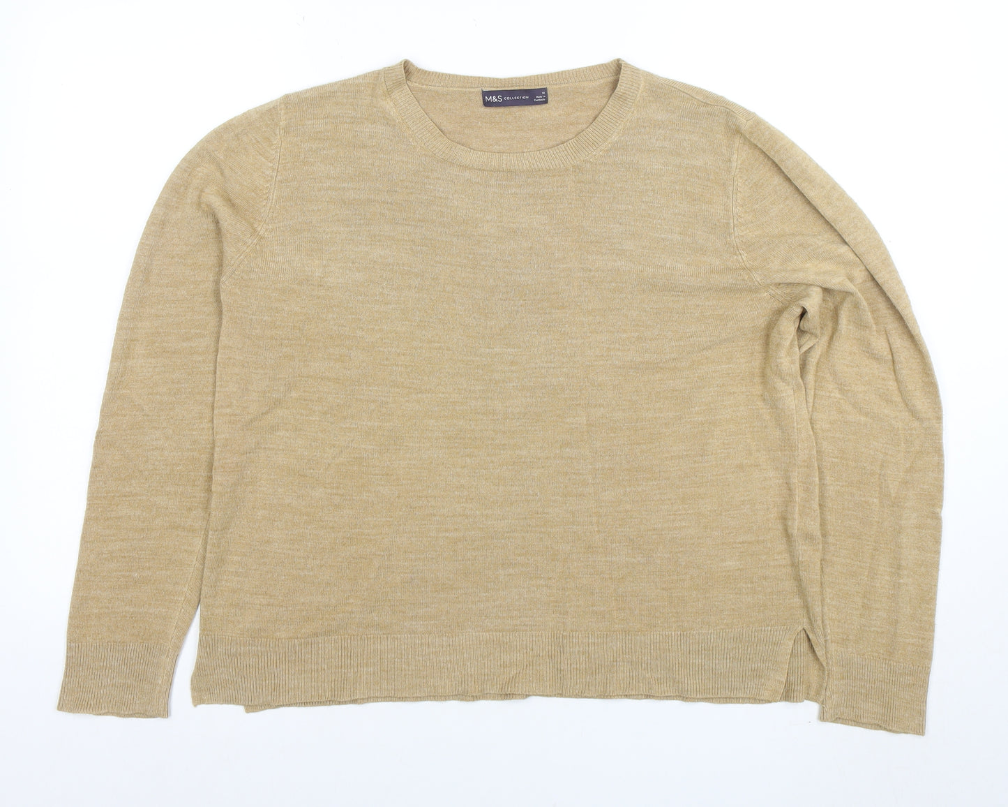 Marks and Spencer Womens Beige Wool Crew Neck Jumper Size 18
