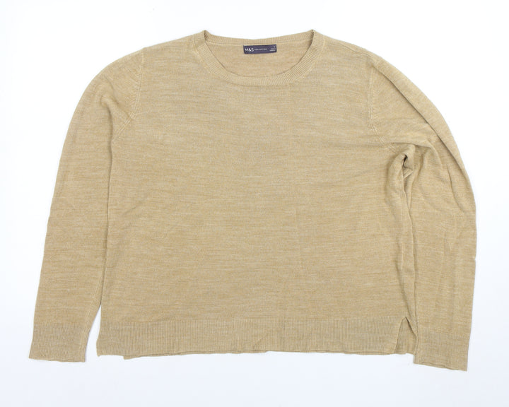 Marks and Spencer Womens Beige Wool Crew Neck Jumper Size 18