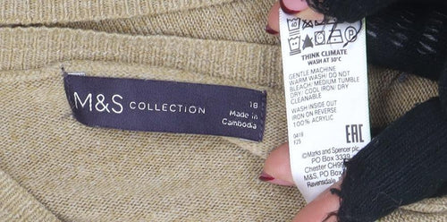 Marks and Spencer Womens Beige Wool Crew Neck Jumper Size 18