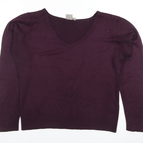 TU Women’s Purple V-Neck Acrylic Knit Jumper Size 14