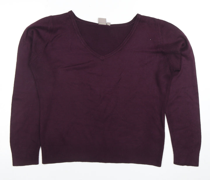 TU Women’s Purple V-Neck Acrylic Knit Jumper Size 14
