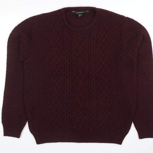 Cedar Wood State Men’s Red XL Cable-Knit Crew Neck Jumper