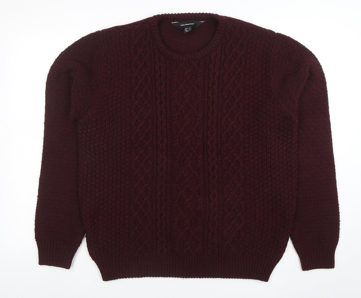 Cedar Wood State Men’s Red XL Cable-Knit Crew Neck Jumper