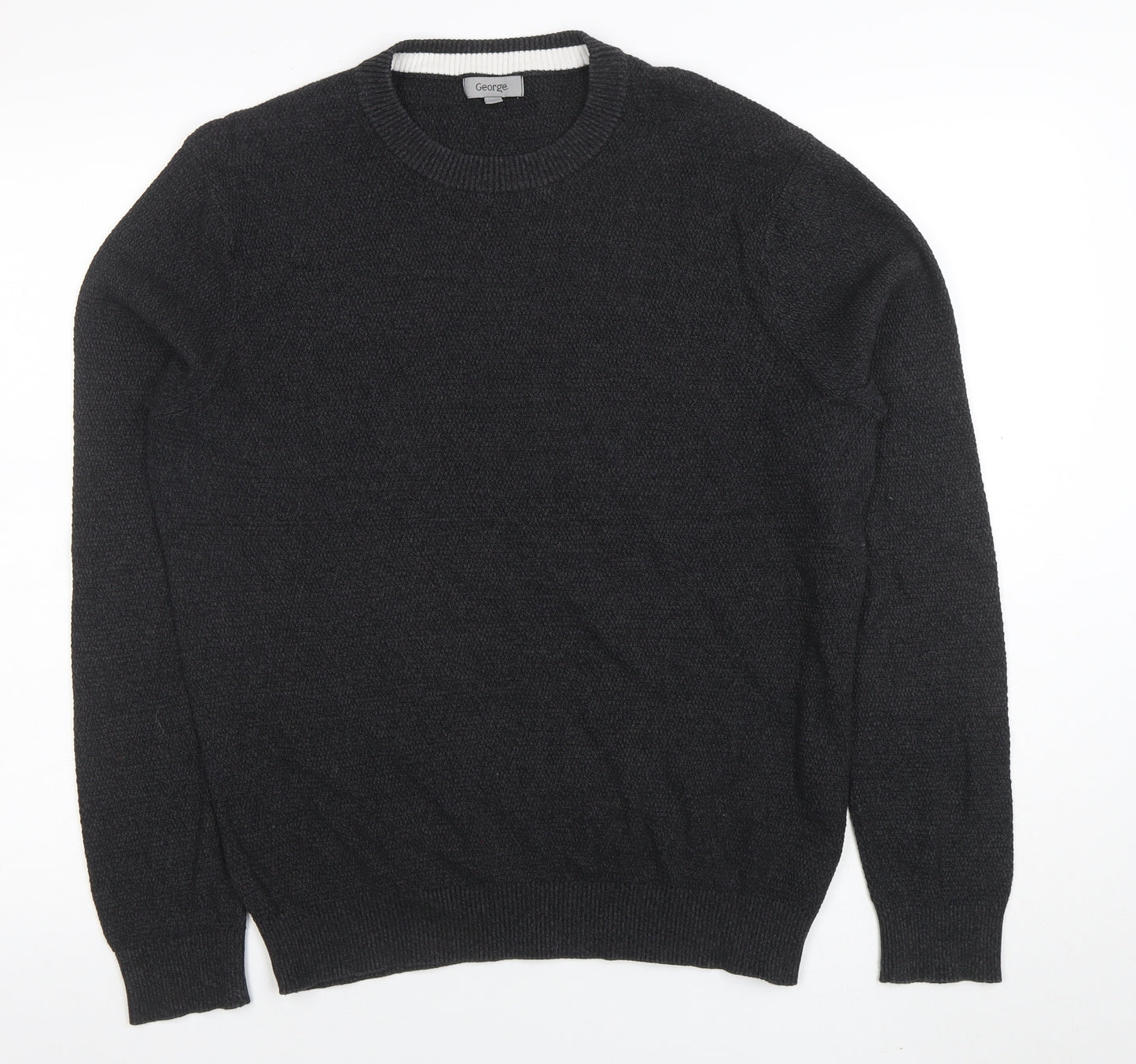 George Men’s Black Cotton Crew Neck Jumper Size L Regular Fit