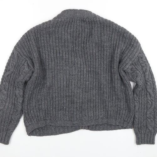 Collezione Gaia Women's Grey Chunky Knit V-Neck Button Cardigan S