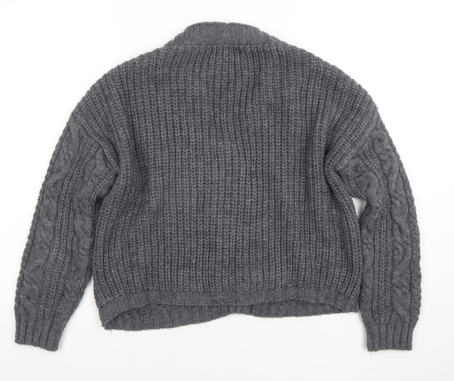Collezione Gaia Women's Grey Chunky Knit V-Neck Button Cardigan S