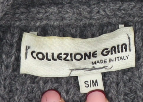 Collezione Gaia Women's Grey Chunky Knit V-Neck Button Cardigan S