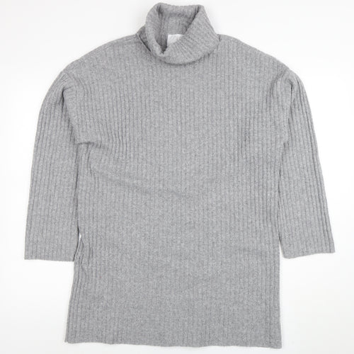 Zara Girls Grey Ribbed Knit Roll Neck Sweater Dress 13-14 Years