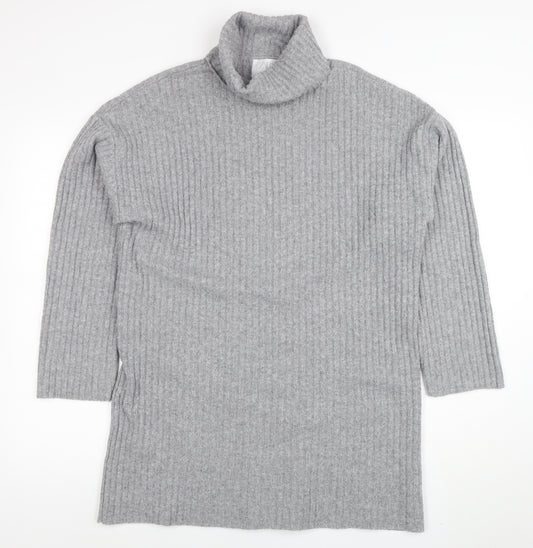 Zara Girls Grey Ribbed Knit Roll Neck Sweater Dress 13-14 Years
