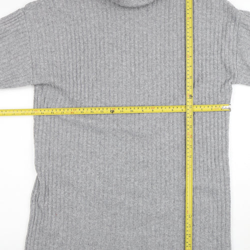 Zara Girls Grey Ribbed Knit Roll Neck Sweater Dress 13-14 Years