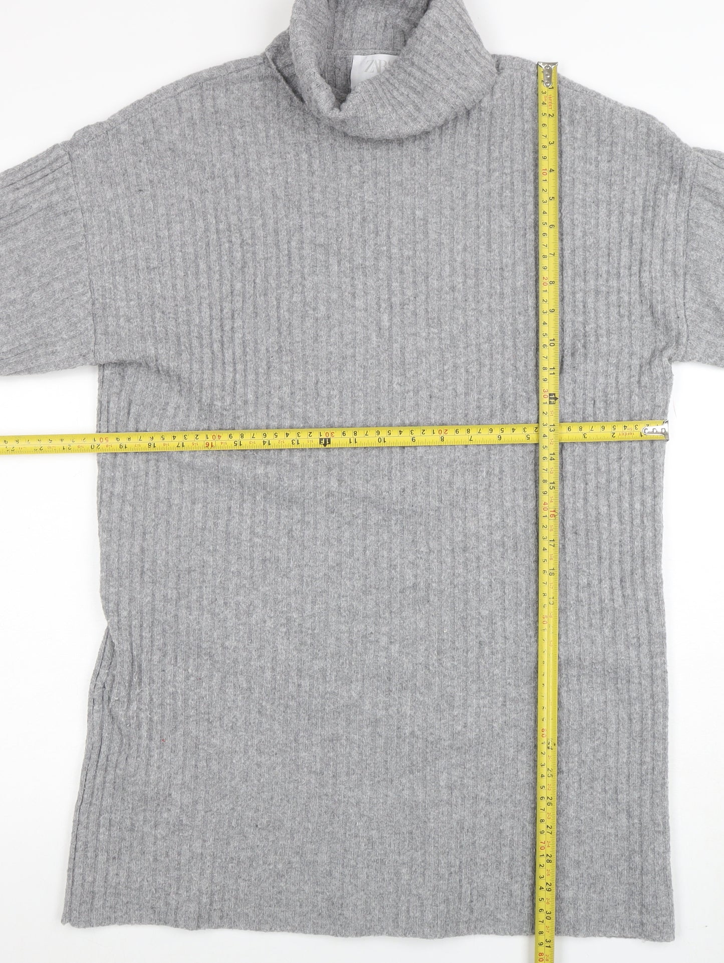 Zara Girls Grey Ribbed Knit Roll Neck Sweater Dress 13-14 Years