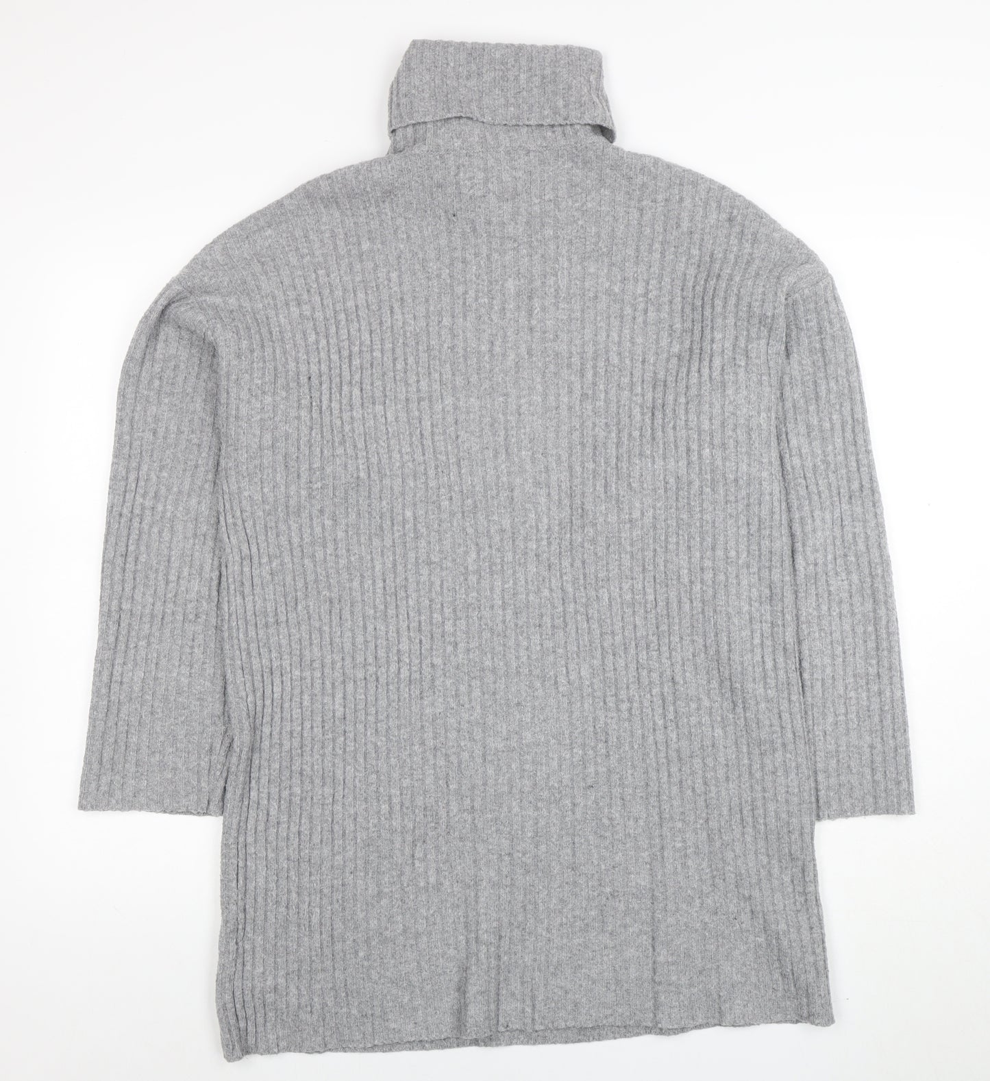 Zara Girls Grey Ribbed Knit Roll Neck Sweater Dress 13-14 Years