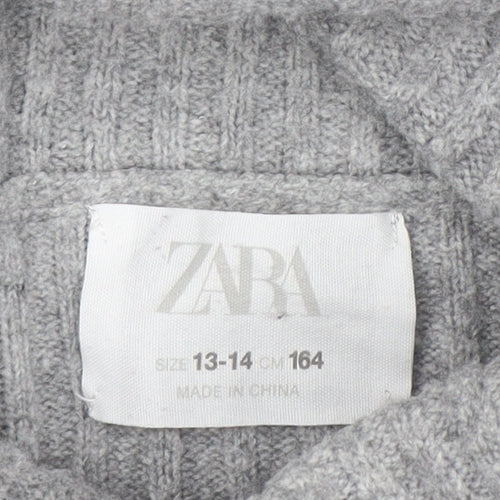 Zara Girls Grey Ribbed Knit Roll Neck Sweater Dress 13-14 Years