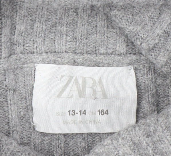Zara Girls Grey Ribbed Knit Roll Neck Sweater Dress 13-14 Years
