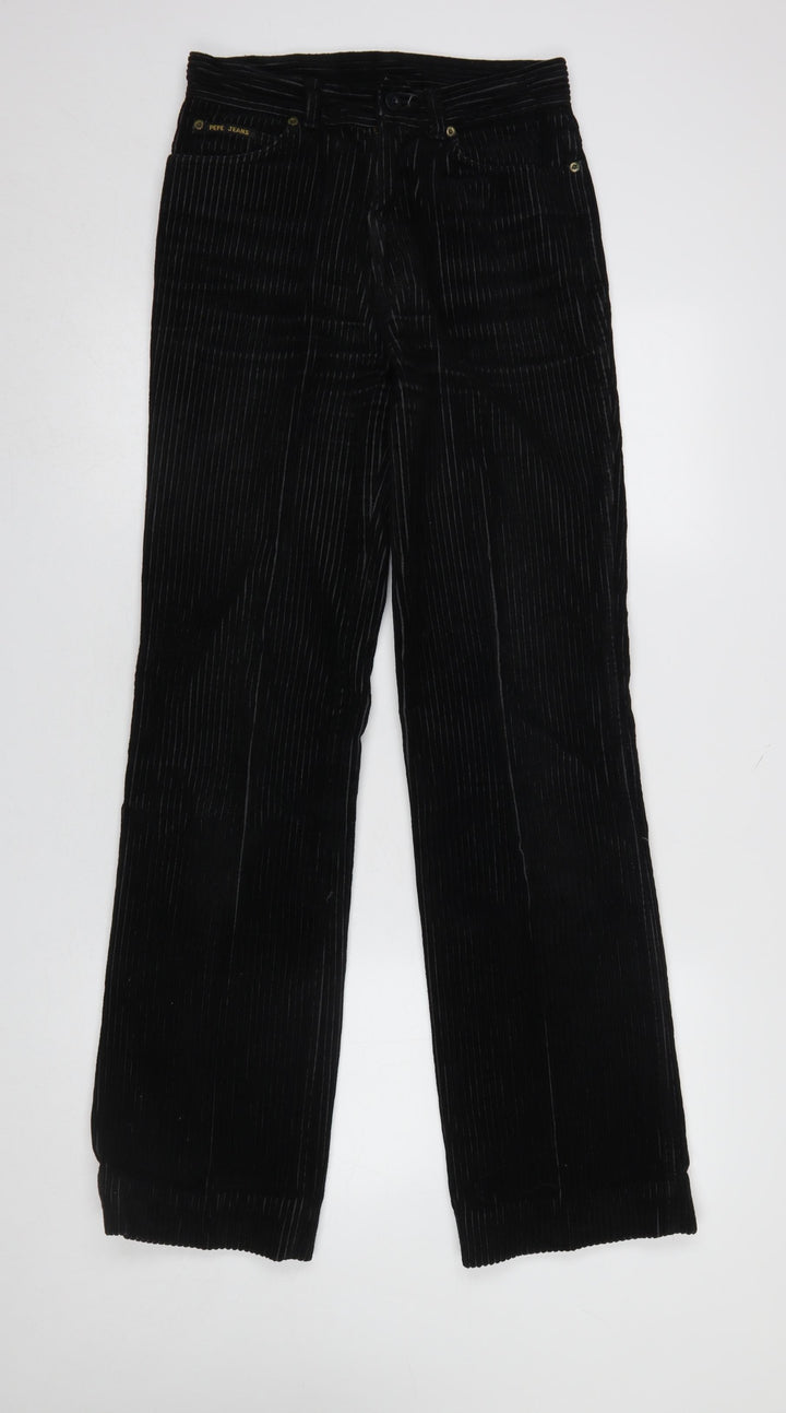 Pepe Jeans Womens Black Corduroy Straight Leg Trousers Size 30