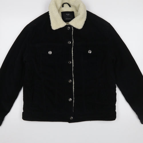 Bershka Women's Black Corduroy Sherpa Lined Jacket Size 12