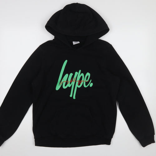 Hype Boys Black 14 Years Pullover Hoodie Graphic Print Cotton Blend
