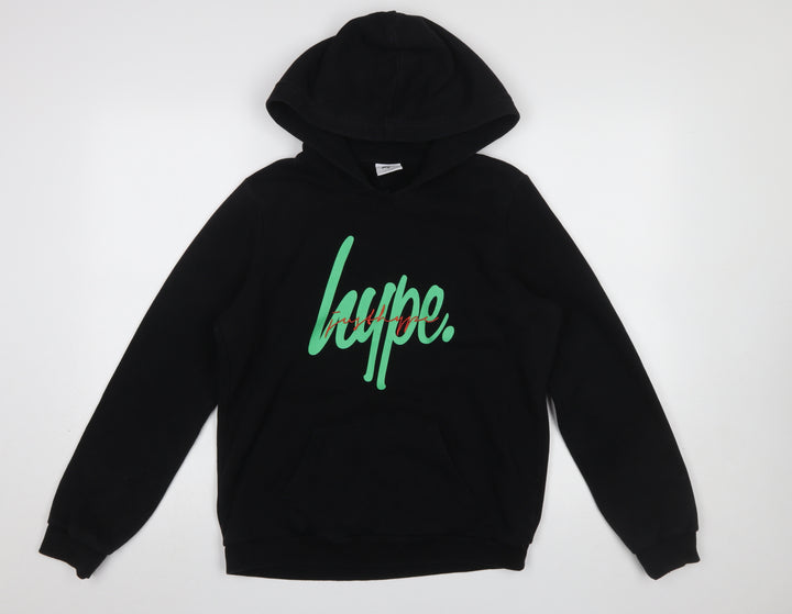 Hype Boys Black 14 Years Pullover Hoodie Graphic Print Cotton Blend