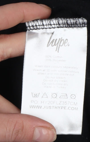 Hype Boys Black 14 Years Pullover Hoodie Graphic Print Cotton Blend