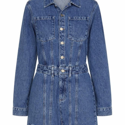 Zara Women Blue Denim Shirt Mini Dress Size S Collared Belted