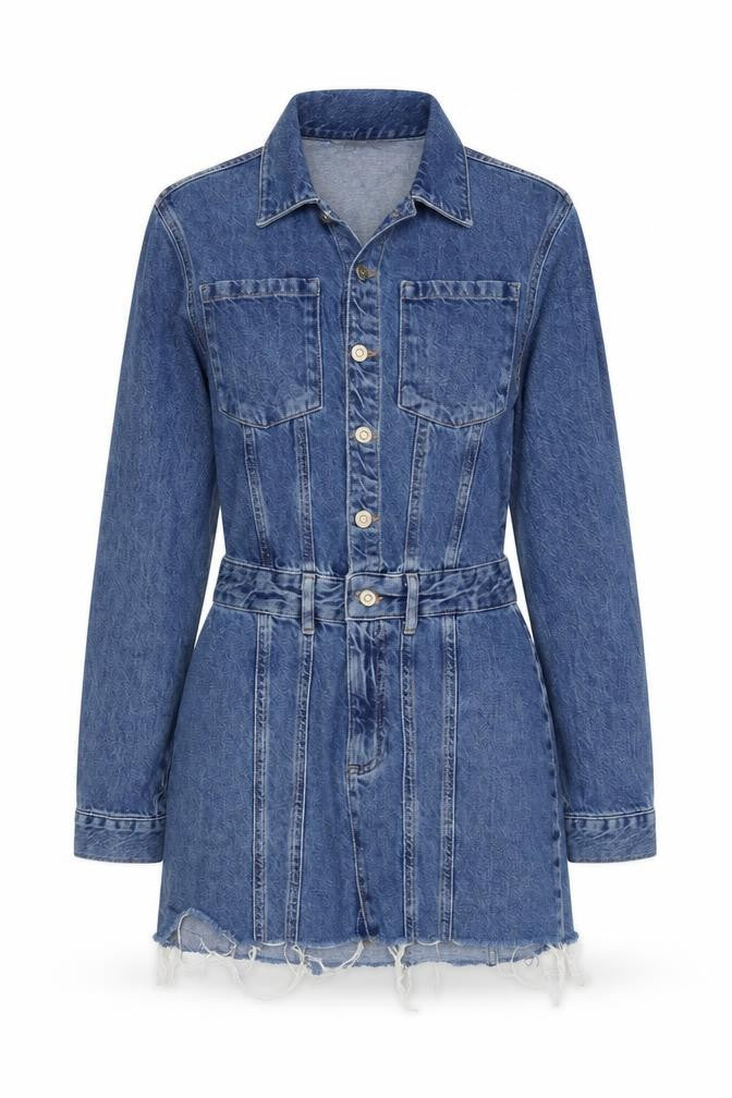 Zara Women Blue Denim Shirt Mini Dress Size S Collared Belted