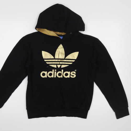 Adidas Women Black Gold Logo Pullover Hoodie M