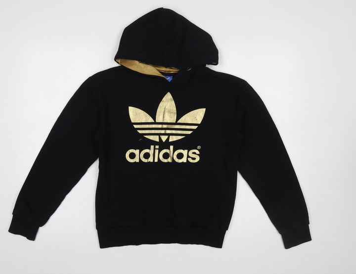 Adidas Women Black Gold Logo Pullover Hoodie M