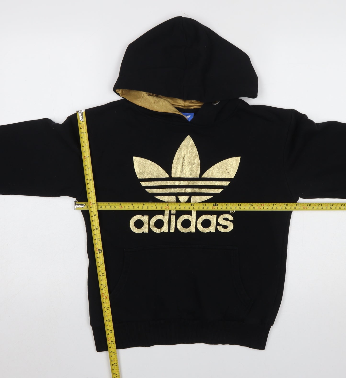 Adidas Women Black Gold Logo Pullover Hoodie M