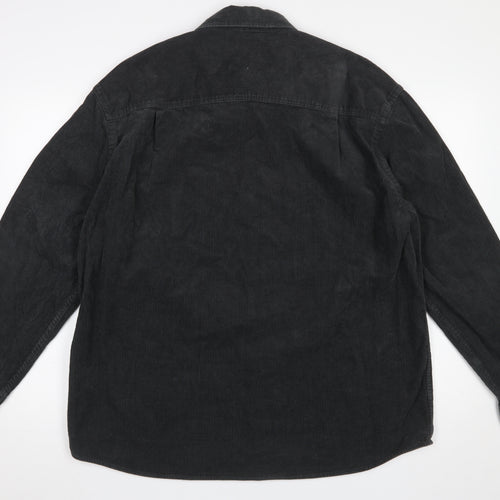 H&M Mens Black Corduroy Button-Up Shirt L Relaxed Fit Casual