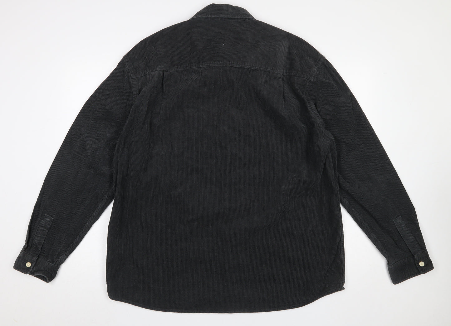 H&M Mens Black Corduroy Button-Up Shirt L Relaxed Fit Casual