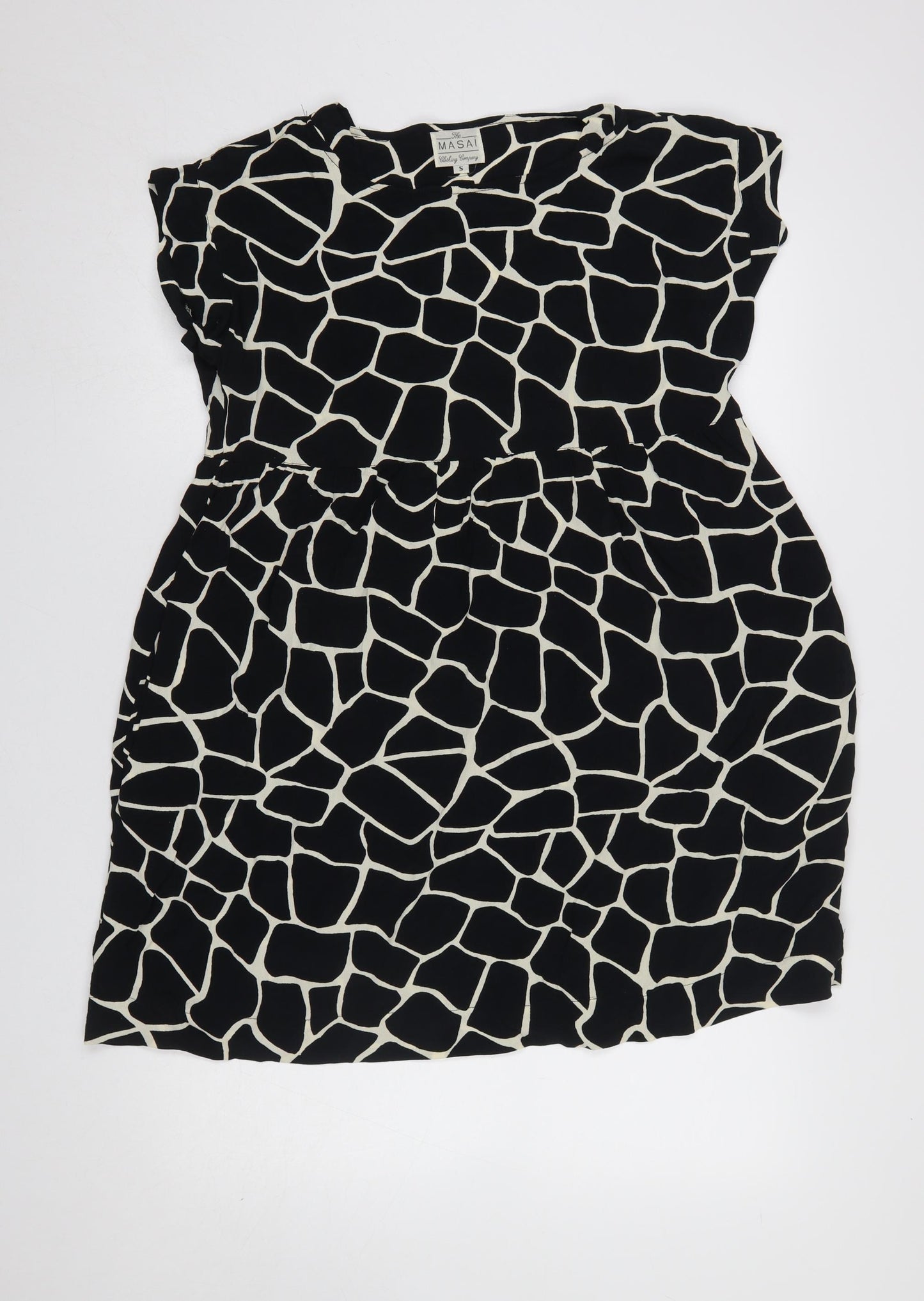 Masai Women Black Animal Print Viscose Shift Dress S