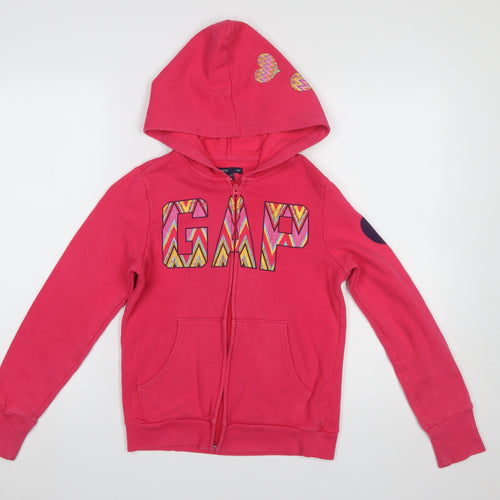 GAP Girls Pink Full Zip Logo Hoodie XL 12-13 Years Cotton Blend