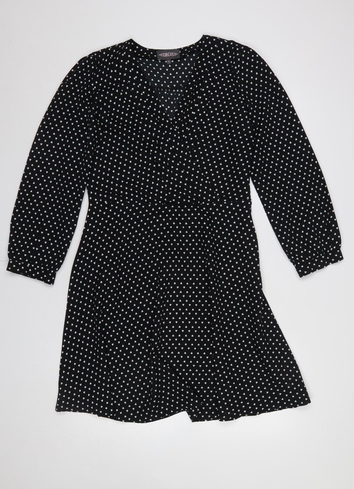 Circus Womens Black Heart Print V-Neck Wrap Dress Size 12