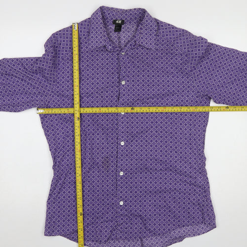 H&M Men’s Purple Geometric Long Sleeve Cotton Button-Up Shirt Size L