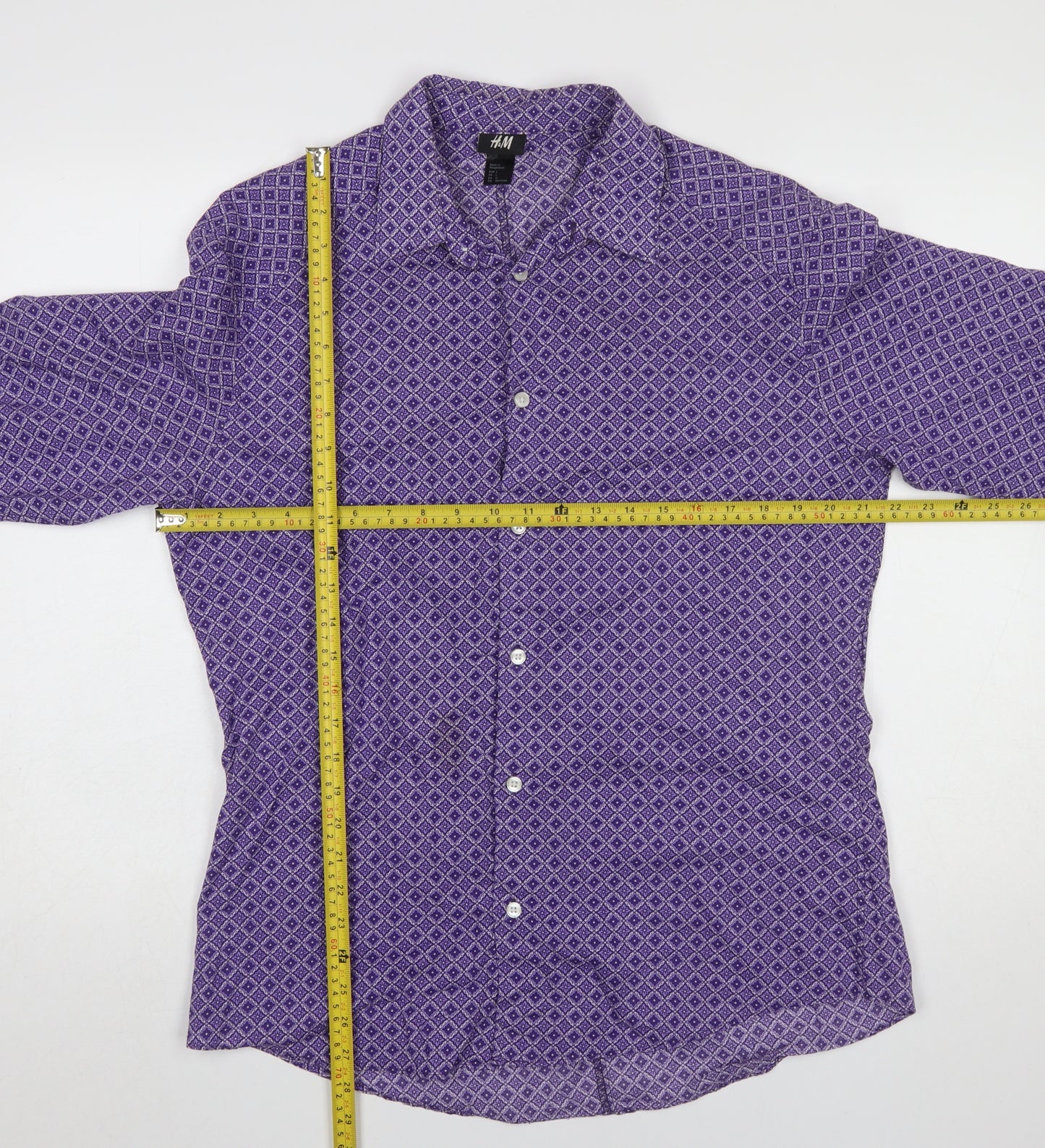 H&M Men’s Purple Geometric Long Sleeve Cotton Button-Up Shirt Size L