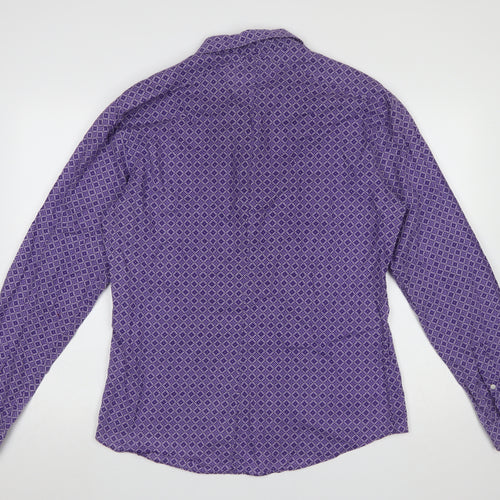 H&M Men’s Purple Geometric Long Sleeve Cotton Button-Up Shirt Size L